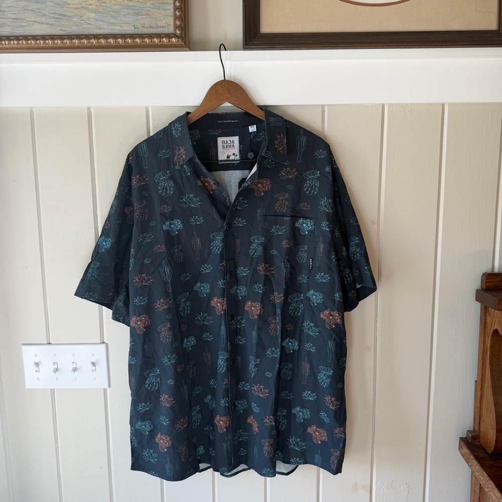NWT Baja Llama Men's Black Desert Floral Short-Sleeve Button-Down, Size XXL
